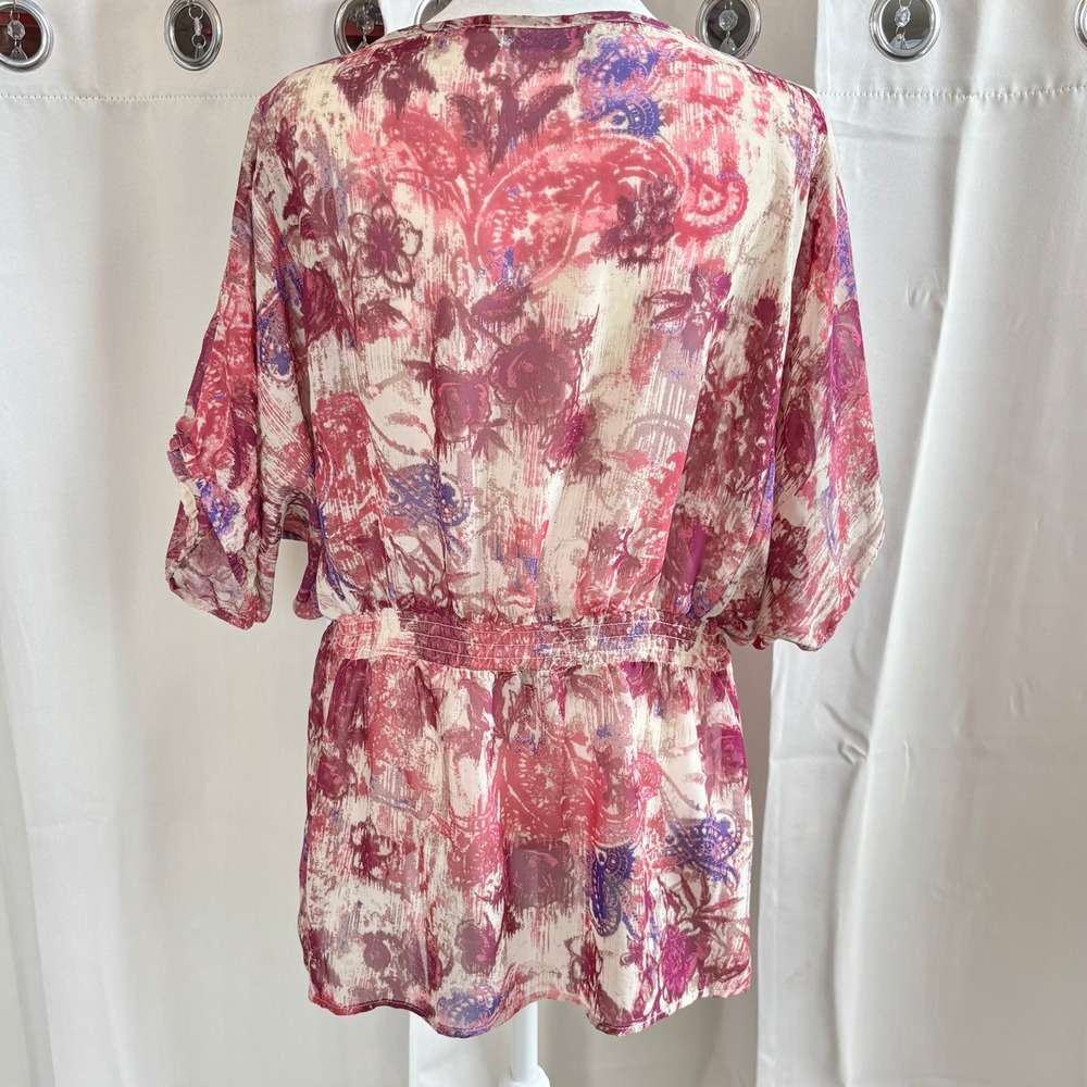 Fairy Womens XXL Pink Lace Trim Peasant Top Floral Boho Cottagecore Sheer 19914 - Picture 2 of 12